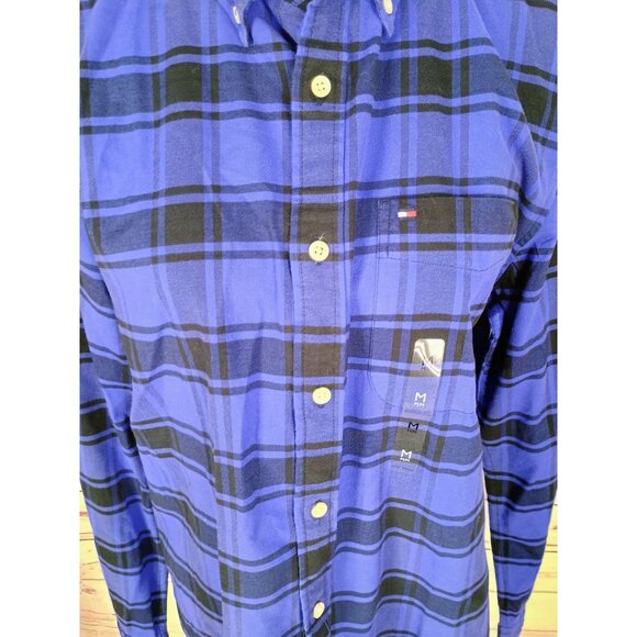 Tommy Hilfiger Men's Regular Fit Cotton Blue Plaid Flannel Long Sleeve Casual - Picture 5 of 10